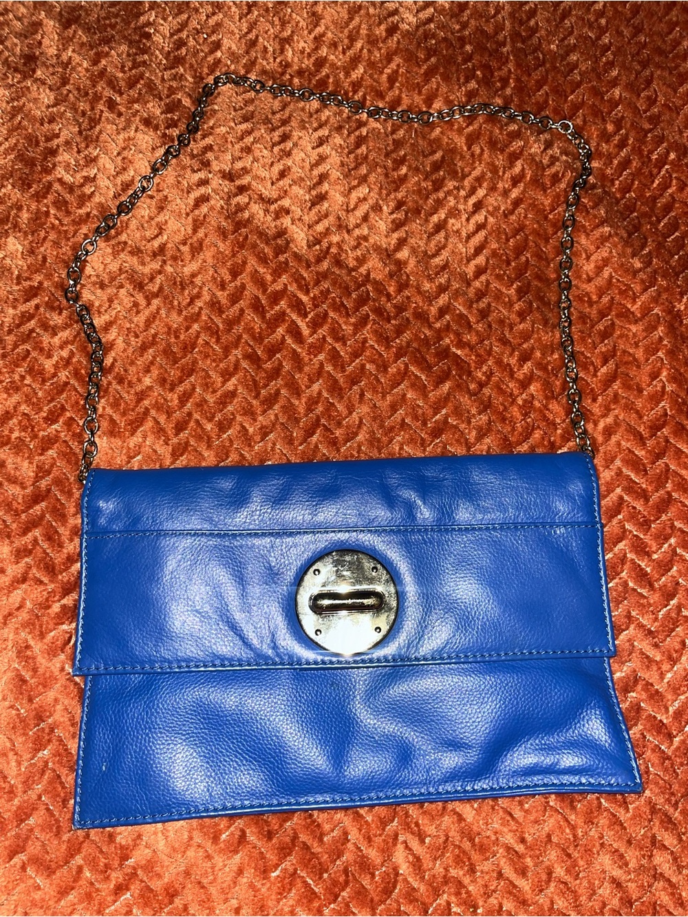 New York Royal Blue genuine Leather Shoulder Bag with Chain Strap